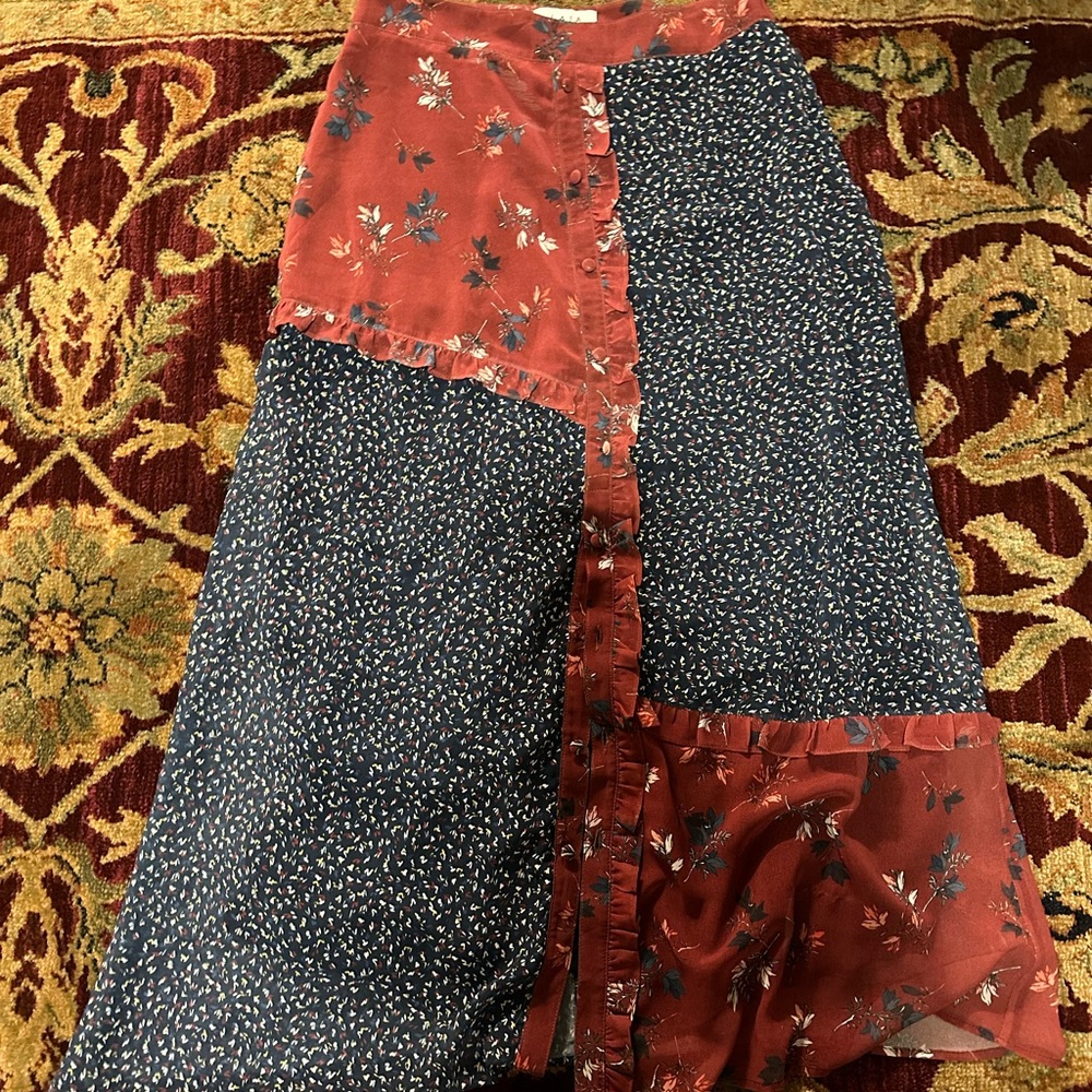 Anthropologie Red and Blue Floral Skirt
